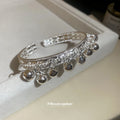 Silver Open Cuff Bangle Dangling Bell Charms Filigree view 4