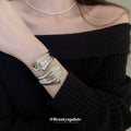 Polished Folded Wave Wide Open Cuff In Silver Tone Or Gold Tone view 4