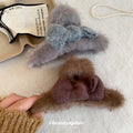 Coffee Brown Faux Fur Bow Shark Claw Hair Clip Plush view 3