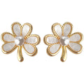 Gold-Tone Five-Petal Shell Flower Pearl Center Stud Earrings view 5