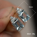 Aqua Rectangular Stone Triangle-Cluster Stud Earrings In Silver Tone view 5