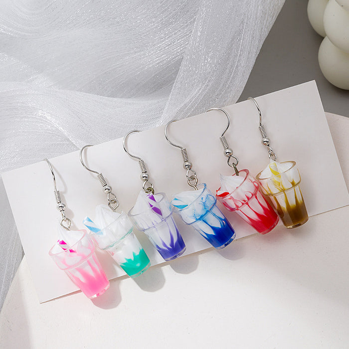 Mini Iced Drink Cup Novelty Silver Hook Drop Earrings