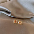 Square Orange Crystal Halo Stud Earrings in Gold Tone view 6