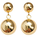 Gold-Tone Smooth Double Sphere Ball Drop Stud Earrings Pair view 5