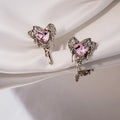 Silver Melted Heart Pink Center Small Stud Earrings view 1