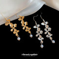 Silver Tone Floral Pearl Look Hook Earrings Fashion Jewelry for Women view 3