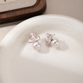 Pale Pink Flower Pearl Look Long Dangle Stud Earrings view 4