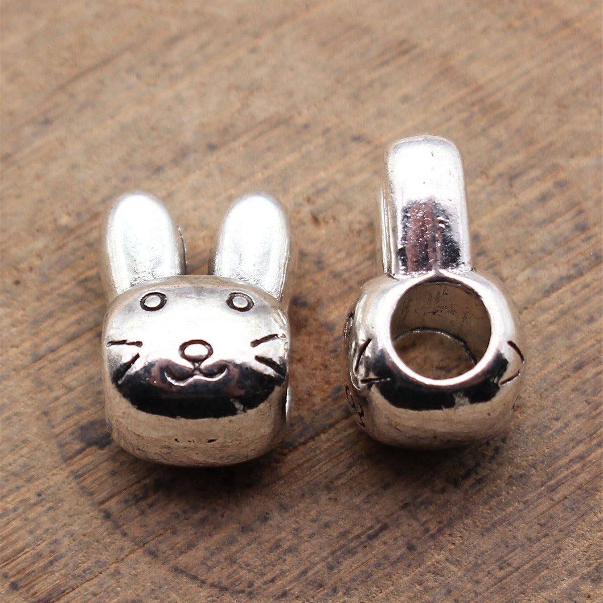 13x8.8x7.9mm 2.2g Antique Silver Zinc Alloy Rabbit Head Large Hole Double Sided Beads for Bracelet Jewelry Making