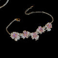 Pink Zircon Flower Necklace Bracelet Silver Tone 2 Styles view 7