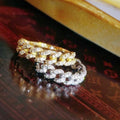 Gold Silver Pave Cuban Chain Link Band Ring Metal Alloy view 2