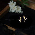 Gold Tone Sculpted Flower Bud Branch Mini Stud Earrings For Women view 4