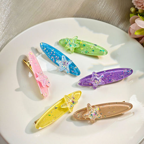 Oval bar starfish glitter clips in six colors