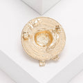 Gold Tone Woven Texture Hat Brooch Ribbon Bow Detail Style view 4