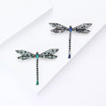 Long Crystal Dragonfly Brooch in Blue or Green Accents view 2