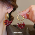 Gold Tone Hoop Earrings with Resin Flower Clusters, Three Colors view 3