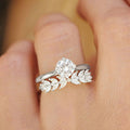 Round Clear Solitaire Leaf Band Stackable Ring Set Pair view 3