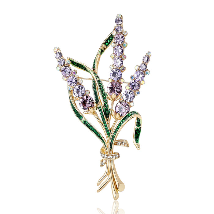 Three Stem Wheat Crystal Brooch in Three Colorways