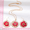 Gold Tone Pressed Red Flower Necklace and Hook Earring Options view 4