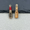 Red Enamel Lipstick Lips Charm Pendant Gold-Tone Rhinestone view 3