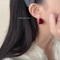 Flocked Geometric Half-Hoop Stud Earrings Wine and Brown view 2