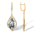 Gold Dragonfly Leaf Enamel Teardrop Leverback Drop Earrings view 5