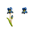 Gold Tone Blue And Pink Flower Asymmetric Stem Stud Earrings view 5