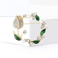 Tulip Wreath Brooch with Pearls and Green Enamel Leaves view 2