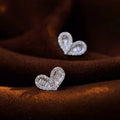 Silver Heart Baguette Halo Clear Crystal Stud Earrings view 2
