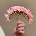 Pink Fabric Flower Gold Arch U Pin Hairpins Five Colors view 4