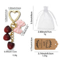 Three Cherry Pink Bow Gold Heart Clasp Bag Charm Keychain view 2