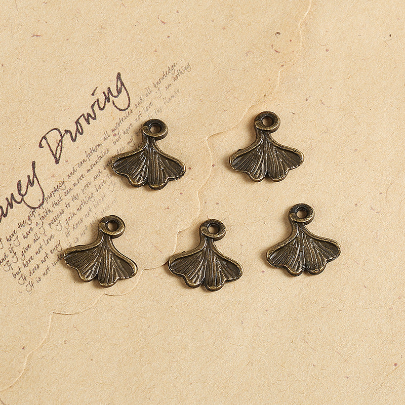 Double-Sided Ginkgo Leaf Alloy Charm Pendant 13x12mm