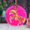 Crystal Coin Horse Keychains with Faux Fur Pompoms and Plain Options view 2
