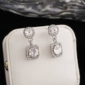 White and Smoky Gray Round Square Halo Stud Earrings view 6