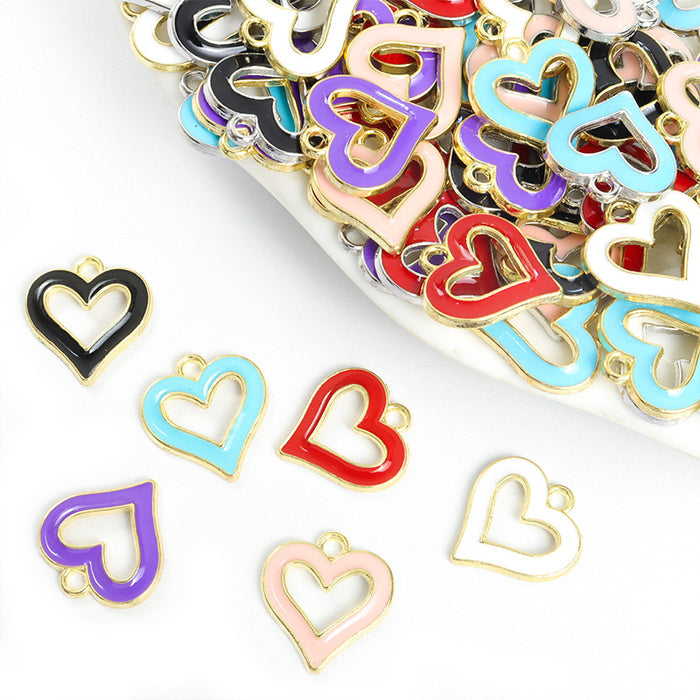 Open Enamel Heart Charms in Gold and Silver Tones, Six Colors