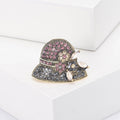 Crystal Cloche Hat Brooch with Floral Trim in Four Colors view 9