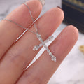 Silver Cross Pendant Necklace Baguette Round Clear CZ view 2