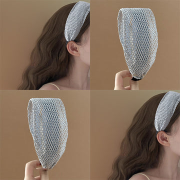 Woven Mesh Wide Stretch Headbands Brown Light Blue