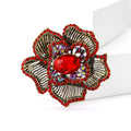Striped Petal Flower Brooch with Large Crystal in Six Colors view 2