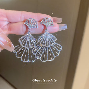 Silver-Tone Crystal Fan Drop Earrings For Women Jewelry