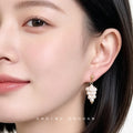 Gold Tone Glass Pearl Grape Cluster Drop Stud Earrings view 2