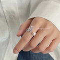 Silver Crystal Wheat Leaf Pearl Open Adjustable Ring view 2