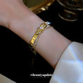 Gold Tone Belt Motif Link Bracelet With Clear Crystal Details view 4