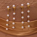 Gold Tone Faux Pearl Long Chain Drop Earrings Stainless Steel view 4