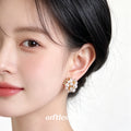 Gold Pearl Firework Cluster Stud Earrings Clear Crystal Accents view 2