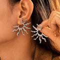 Large Sunburst Open Center Stud Earrings Gold Steel Stainless view 4