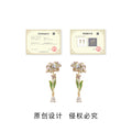 Gold Tone White Flower Green Stem Clear Teardrop Stud Earrings view 3