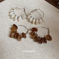 Shell Chip Hoop Earrings with Silver Tone Hooks with Reflective Details view 2