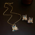 Castle Pendant Necklace And Stud Earrings Colorful Stones view 2