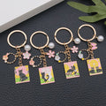 Four Cat Art Card and Floral Metal Keychain Design Set view 2