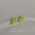 Lime Green Enamel Twisted Triangle Geometric Stud Earrings view 1